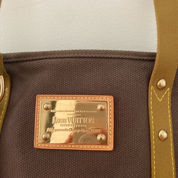 Louis Vuitton brown dark canvas fabric Antigua cabas GM France. - Picture 2 of 8